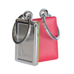 Rechthoekige sleutelhanger met gekleurd plastic en metalen ring kleur rood