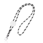 Buisvormige lanyard van polyester met kleurrijk gestreept design kleur zwart