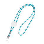 Buisvormige lanyard van polyester met kleurrijk gestreept design kleur lichtblauw