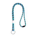 Gestreepte buisvormige lanyard van terleen met verstelbare gesp kleur turkoois