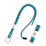 Gestreepte buisvormige lanyard van terleen met verstelbare gesp kleur turkoois