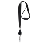 Polyester lanyard met intrekbare badgehouder en blokkeersysteem kleur zwart