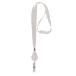 Polyester lanyard met intrekbare badgehouder en blokkeersysteem kleur wit