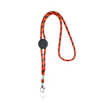 Gestreepte duurzame buisvormige RPET lanyard met karabijnhaak, 3 cm kleur rood