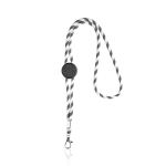 Gestreepte duurzame buisvormige RPET lanyard met karabijnhaak, 3 cm kleur wit