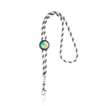 Gestreepte duurzame buisvormige RPET lanyard met karabijnhaak, 3 cm kleur wit