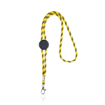 Gestreepte duurzame buisvormige RPET lanyard met karabijnhaak, 3 cm kleur geel