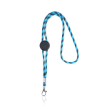 Gestreepte duurzame buisvormige RPET lanyard met karabijnhaak, 3 cm kleur turkoois