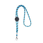 Gestreepte duurzame buisvormige RPET lanyard met karabijnhaak, 3 cm kleur turkoois