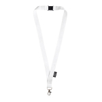 RPET lanyard met veiligheidssluiting en metalen karabijnhaak, 3 cm kleur wit