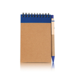 Notitieblok van karton met spiraal en pen, A6 formaat, blanco pagina's kleur marineblauw