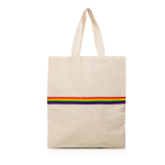 Natuurlijke katoenen tas met multicolor band en handvatten 180 g/m² kleur beige