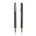 Set van balpen en vulpotlood met metalen details, blauwe inkt kleur rose gold