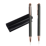 Set van balpen en vulpotlood met metalen details, blauwe inkt kleur rose gold