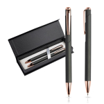 Set van balpen en vulpotlood met metalen details, blauwe inkt kleur rose gold