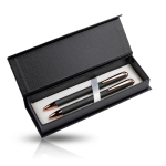 Set van balpen en vulpotlood met metalen details, blauwe inkt kleur rose gold