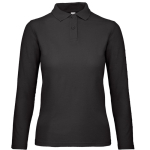 Katoenen polo met lange mouwen voor dames 180 g/m² B&C kleur zwart