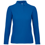 Katoenen polo met lange mouwen voor dames 180 g/m² B&C kleur koningsblauw