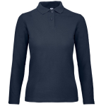 Katoenen polo met lange mouwen voor dames 180 g/m² B&C kleur marineblauw