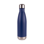 Fles van gerecycled rvs met zilverkleurige bodem en dop 500 ml kleur marineblauw tweede weergave