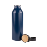 Fles van gerecycled aluminium met houten detail in de dop 550 ml kleur blauw vierde weergave