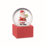 Kleine glazen bol met een kerstman erin en basis van polystone kleur rood