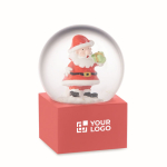 Kleine glazen bol met een kerstman erin en basis van polystone kleur rood weergave met bedrukking