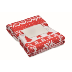 RPET-fleecedeken met kerstprint en kaart 190g/m2 kleur rood