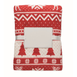 RPET-fleecedeken met kerstprint en kaart 190g/m2 kleur rood tweede weergave