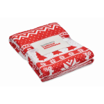 RPET-fleecedeken met kerstprint en kaart 190g/m2 kleur rood hoofdweergave