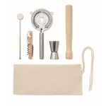 Cocktailkit met 5 essentiële instrumenten in een katoenen tas kleur beige tweede weergave