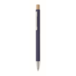 Gerecyclede aluminium pen met bamboe drukknop, blauwe inkt kleur blauw