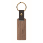 Rechthoekige houten sleutelhanger met synthetisch leren detail kleur hout tweede weergave