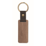 Rechthoekige houten sleutelhanger met synthetisch leren detail kleur hout derde weergave