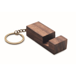 Sleutelhanger van walnoothout met functie als telefoonstandaard kleur hout