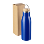 Fles van gerecycled roestvrij staal met bamboedop en handvat, 500 ml kleur blauw derde weergave