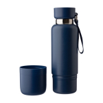 Thermosfles van rvs, 500 ml, met matte afwerking en beker van 300 ml kleur blauw tweede weergave