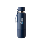 Thermosfles van rvs, 500 ml, met matte afwerking en beker van 300 ml kleur blauw met jouw bedrukking