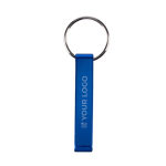 Sleutelhanger-opener van gerecycled aluminium met telefoonstandaard kleur ultramarijn blauw met jouw bedrukking