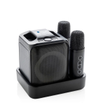 Karaoke-set van gerecycled plastic met twee microfoons en 5W-speaker kleur zwart met afdrukgebied