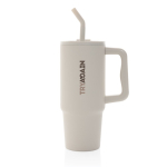 Thermosfles van gerecycled roestvrij staal met rietje, 900 ml kleur beige weergave met logo