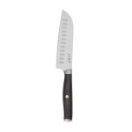 Santoku-mes van gerecycled rvs en hout met een lemmet van 14 cm kleur zilver weergave met logo