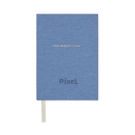 Notitieboek van gerecycled papier met bladwijzer en hoes, A5 kleur blauw weergave met logo