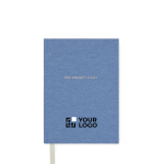 Notitieboek van gerecycled papier met bladwijzer en hoes, A5 kleur blauw met afdrukgebied