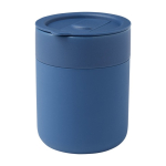 Keramische beker met siliconen wrap en plastic deksel 330ml kleur blauw