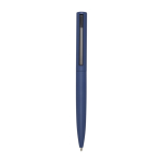 Gerecyclede aluminium en plastic pen met clip en blauwe inkt kleur marineblauw