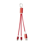 4-in-1 oplaadkabel van gerecycled aluminium met sleutelhanger kleur rood tweede weergave voorkant