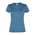 Sportshirt van gerecycled polyester voor vrouwen 100 g/m2 Roly kleur pastel blauw weergave zeefdruk