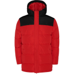 Unisex tweekleurige jas van polyester met capuchon, Roly kleur rood