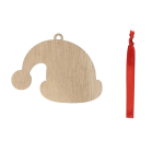 Houten kerstversiering in de vorm van een kerstmuts met rood lint kleur hout